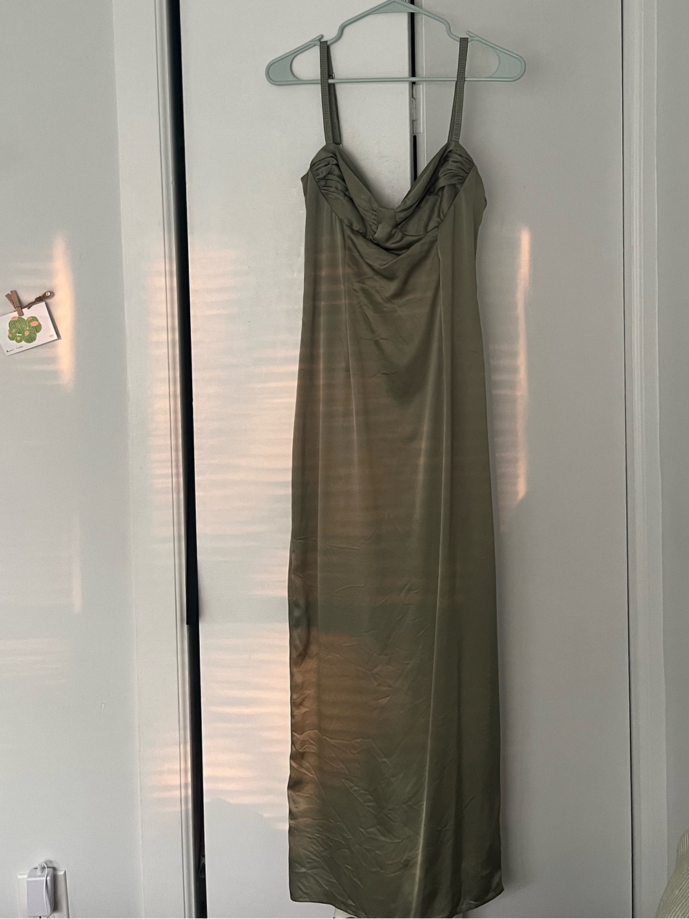 Reformation Olive Satin Slip Dress